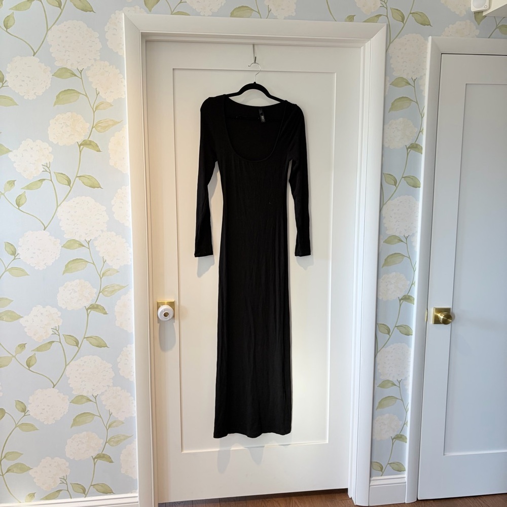 SKIMS Black Long Sleeve Maxi Dress